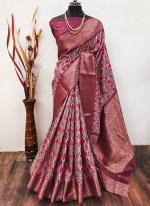 Soft Lichi Silk Pink Festival Wear Printed Saree